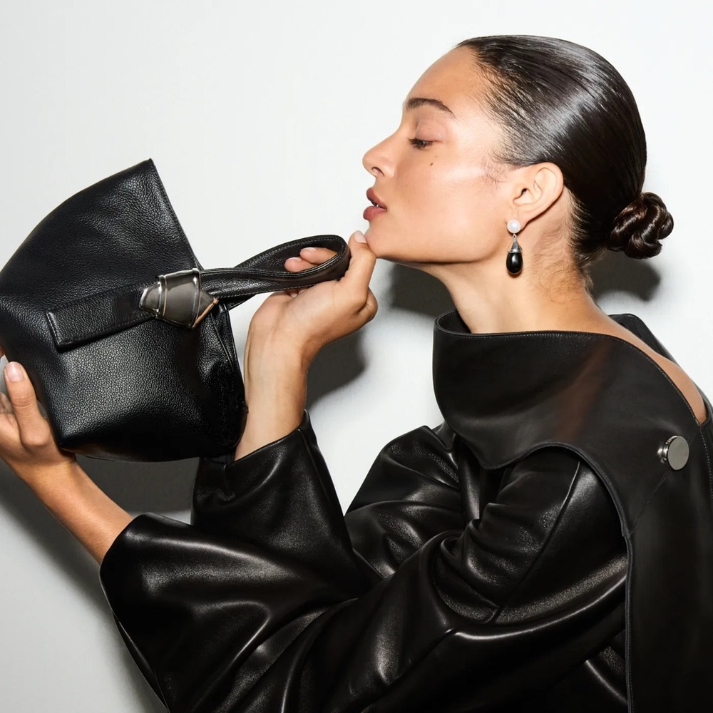 Merit x Brandon Maxwell w/ dust bag Black Leather Bag Pouch Handbag Clutch